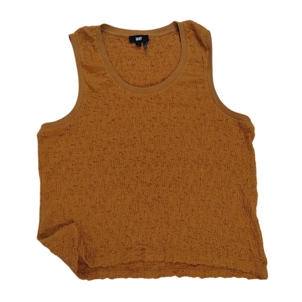 DKNY Textured Sleeveless Mustard Yellow Tank Top Womens L Cotton Blend. - Picture 5 of 7